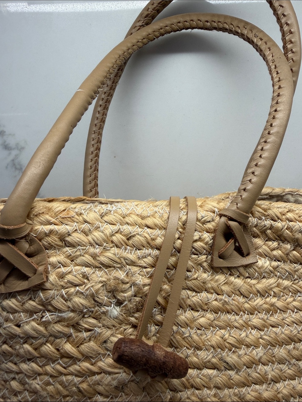 Billabong Natural Straw Tote with Tan Handles - Picture 2 of 8